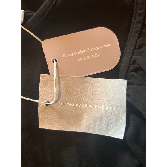 NWT Mangopop Women's Black Bodysuit Cap Ruffle Sleeves Snaps Size Small - Picture 5 of 7